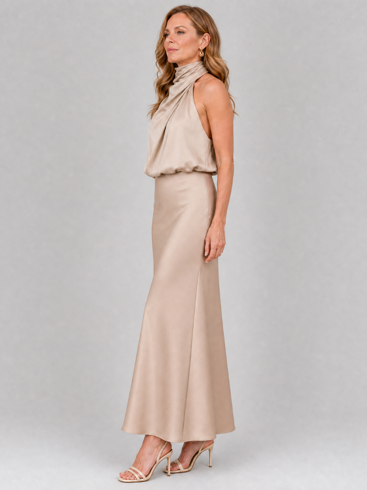 Nopal™ | Sleeveless Draped Neck Midi Dress