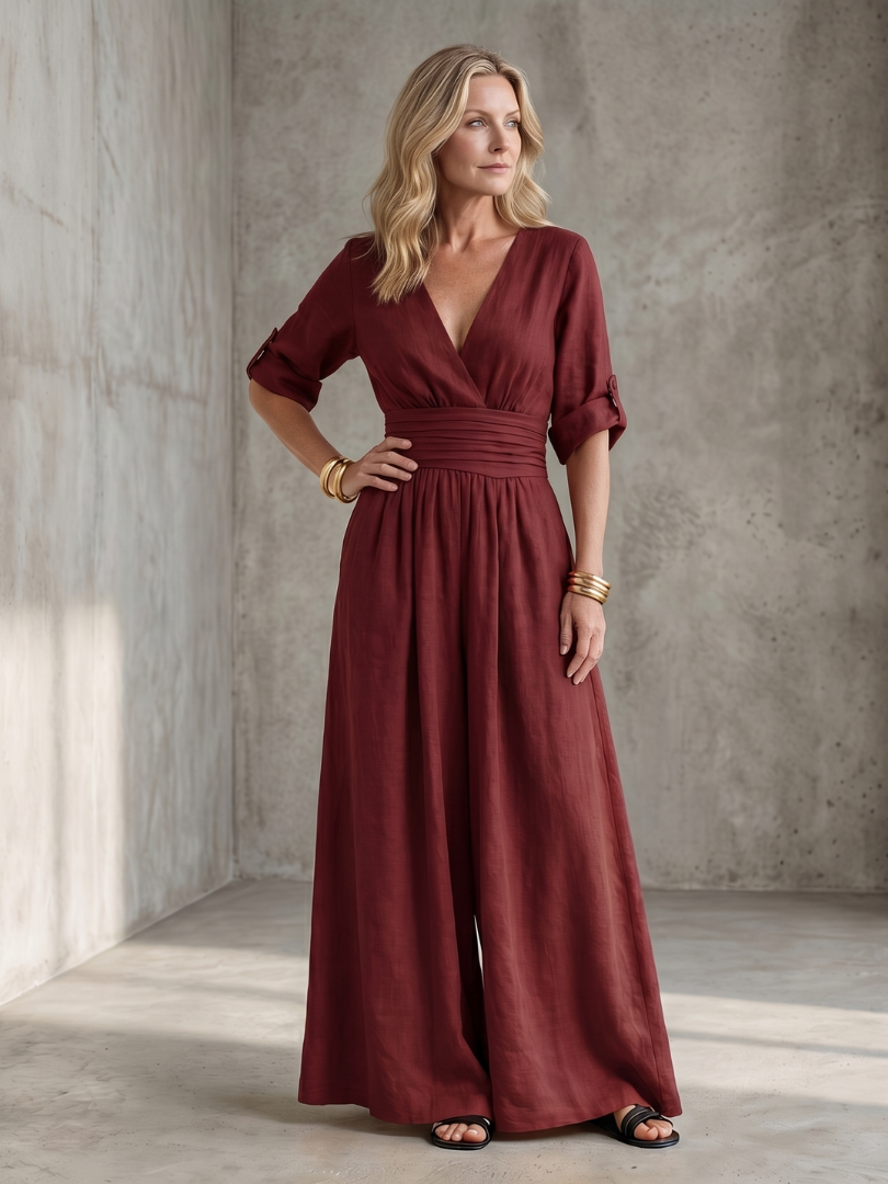 Ugaru | Cross Front Wide Leg Jumpsuit