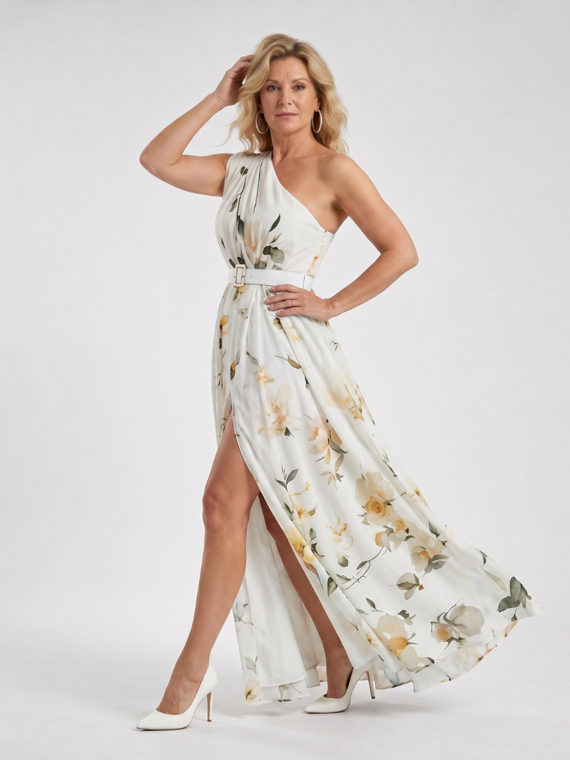 Areani | Floral Print One Shoulder Belted Maxi Dress