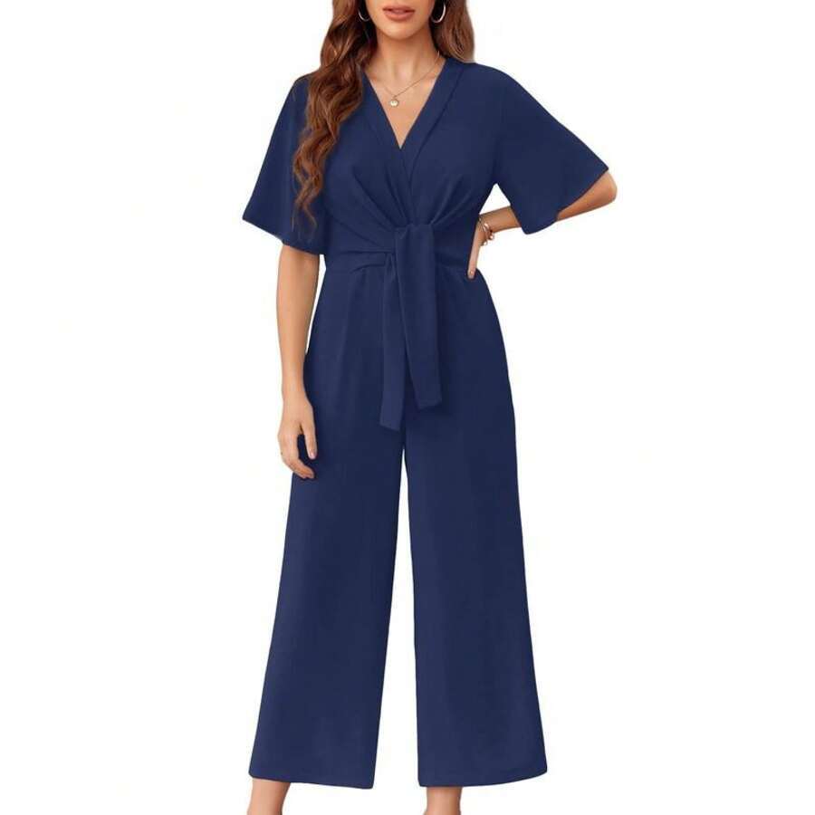 Vivienne™ | Elegant Tie-Waist Wide Leg Jumpsuit