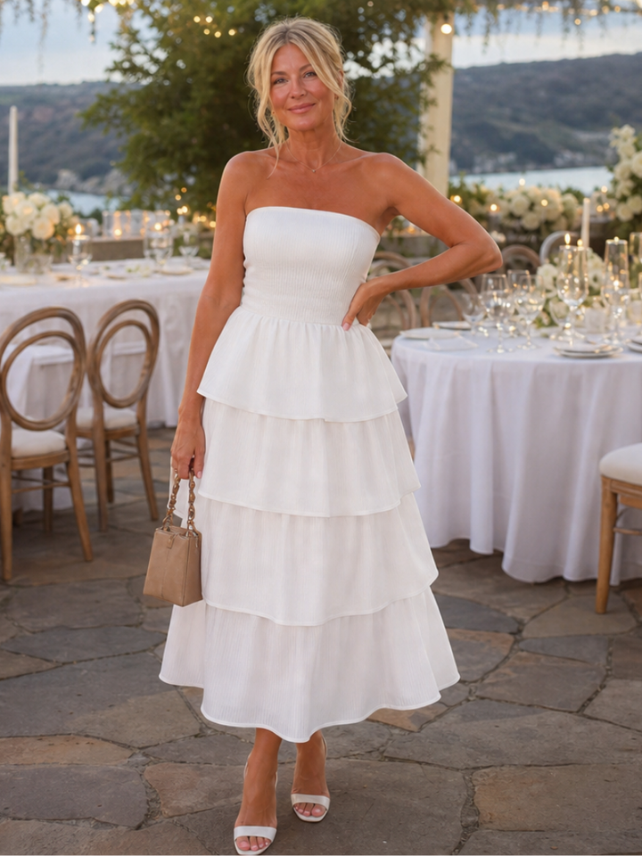 Gemma | Strapless Smocked Bodice Midi Dress