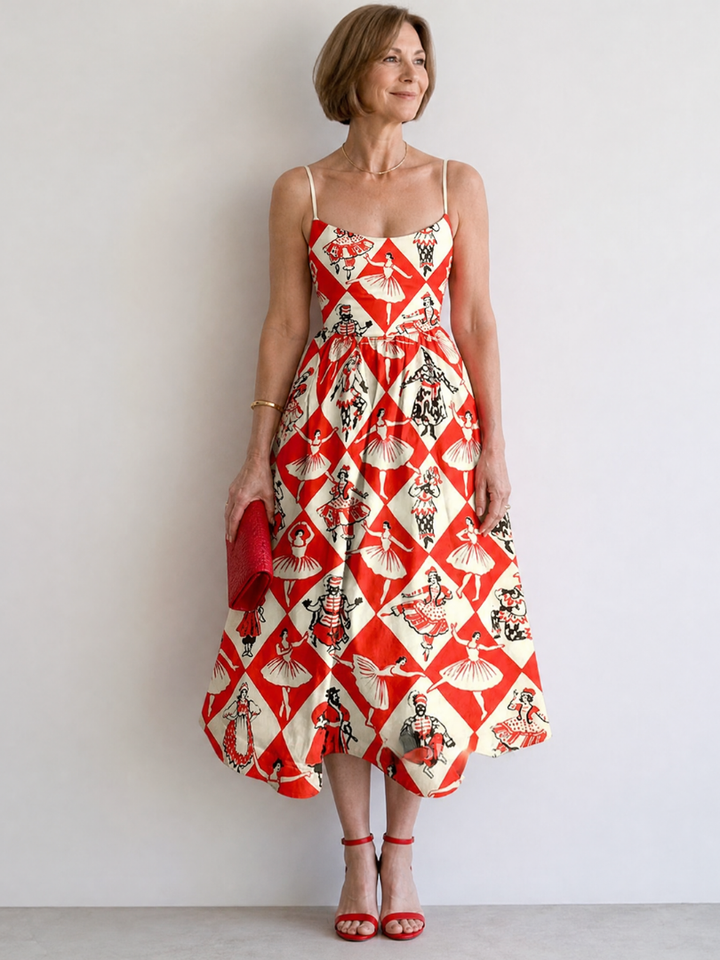 Virelina | Diamond Print Sleeveless Midi Dress