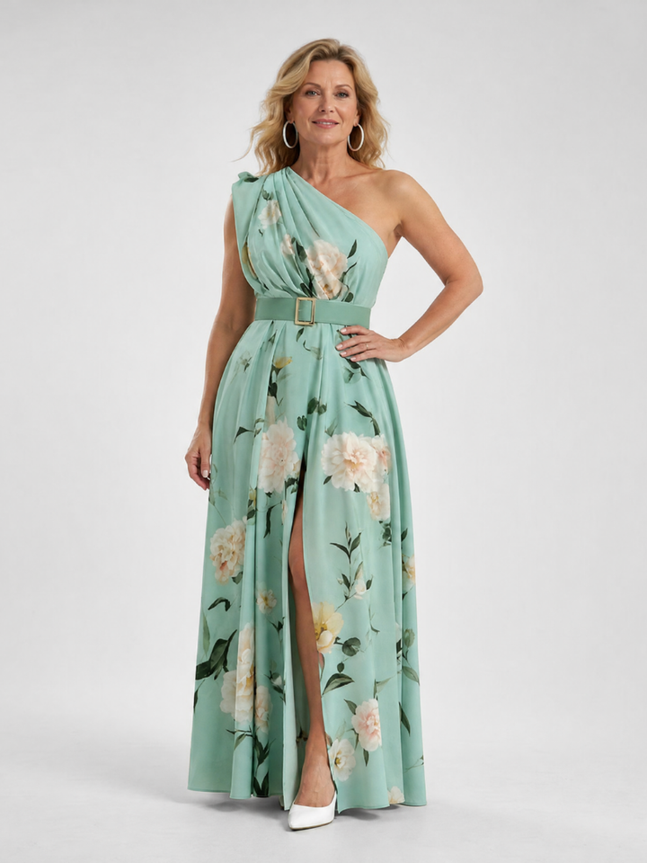 Areani | Floral Print One Shoulder Belted Maxi Dress