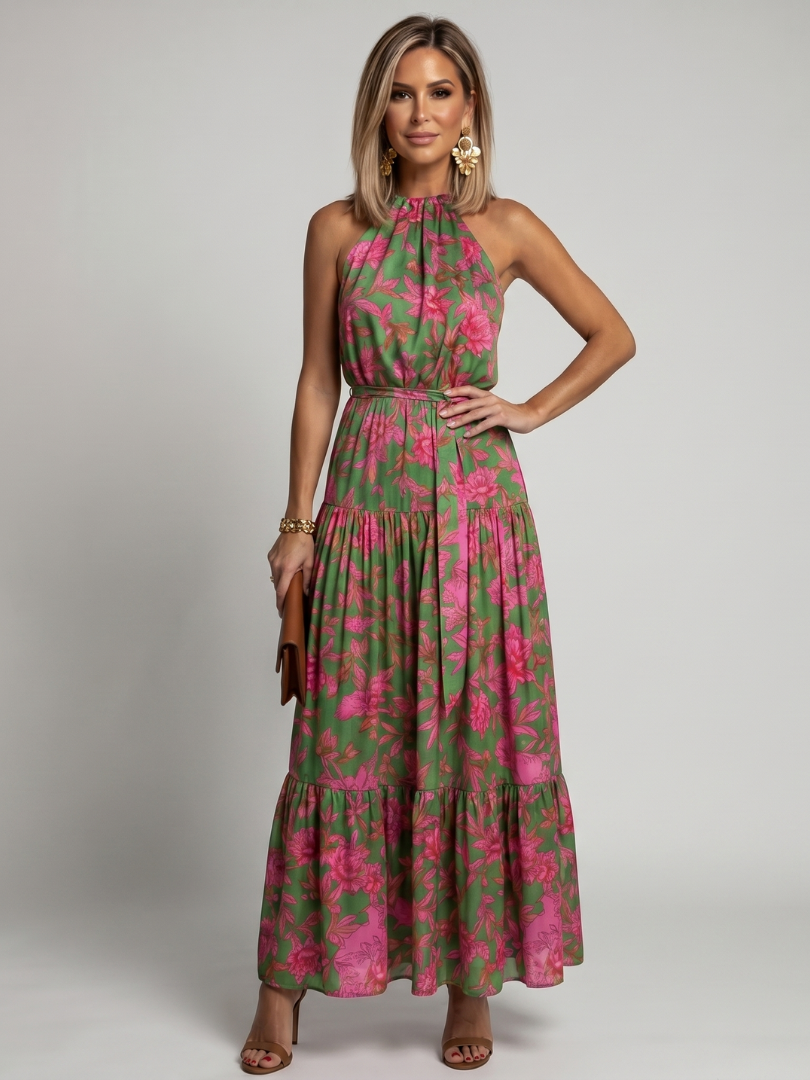 Dilessiya | Draped Halter Midi Dress