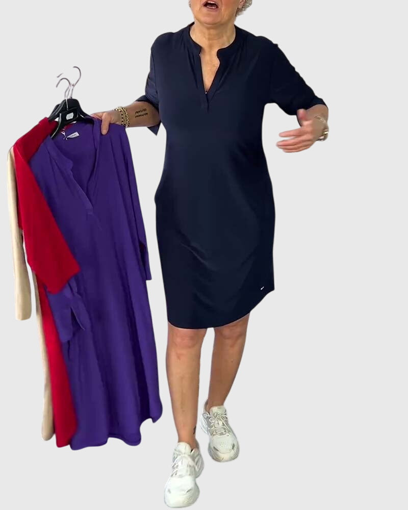 Clara™ | Solid V-Neck Dress
