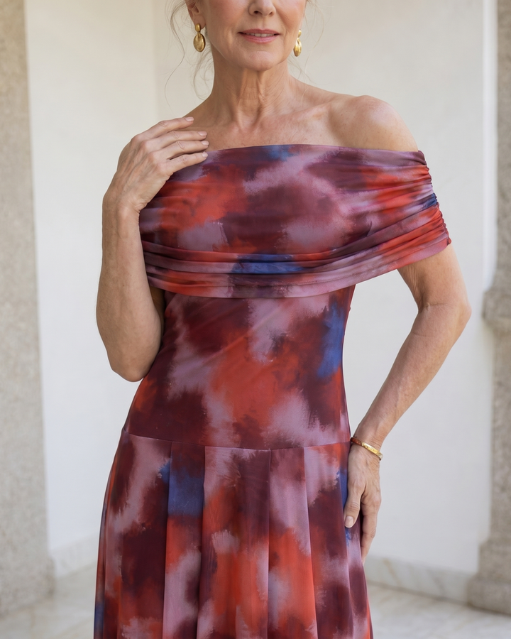 Valeria™ | Watercolor Elegance Midi Dress