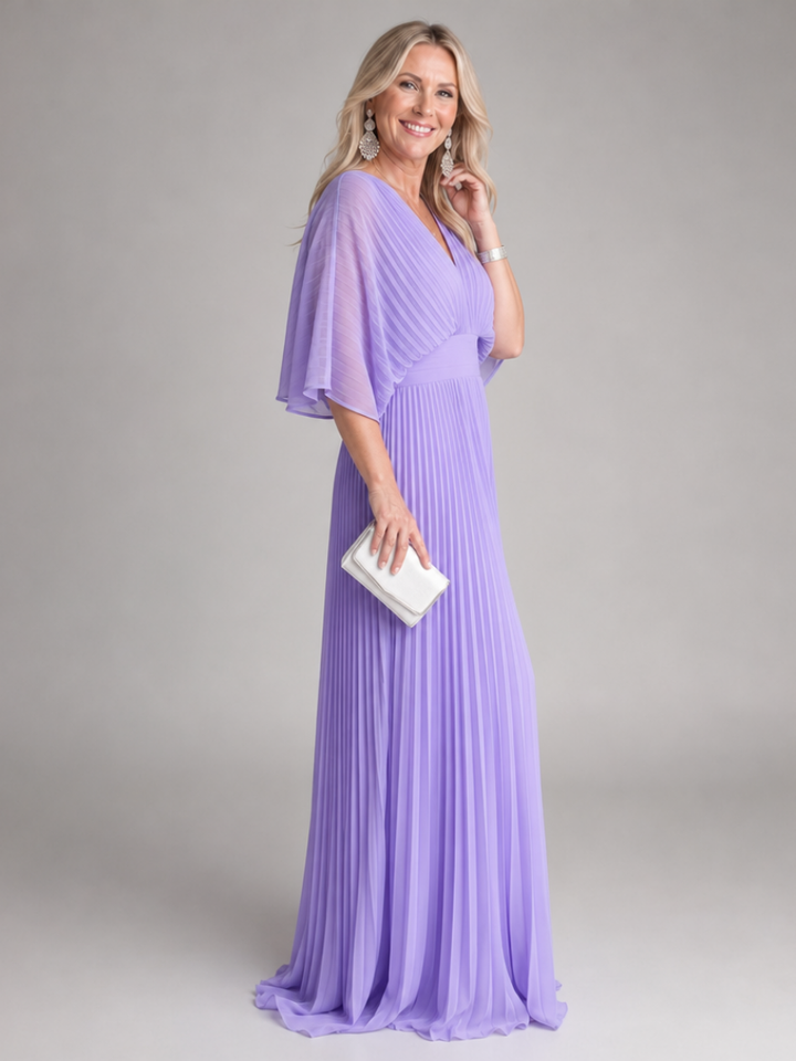 Semmy | V Neck Long Sleeve Pleated Maxi Dress