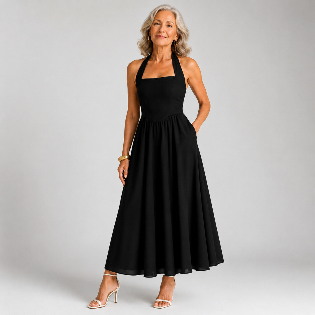 JESSA™ | Sleeveless Halter Ruched Pocket Dress