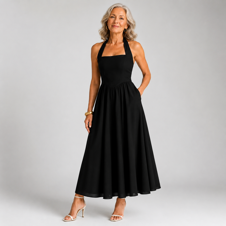 JESSA™ | Sleeveless Halter Ruched Pocket Dress