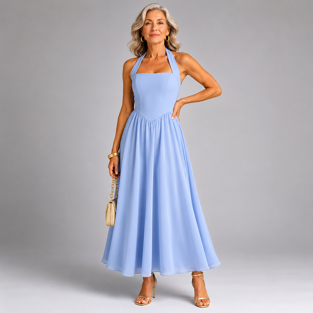 JESSA™ | Sleeveless Halter Ruched Pocket Dress