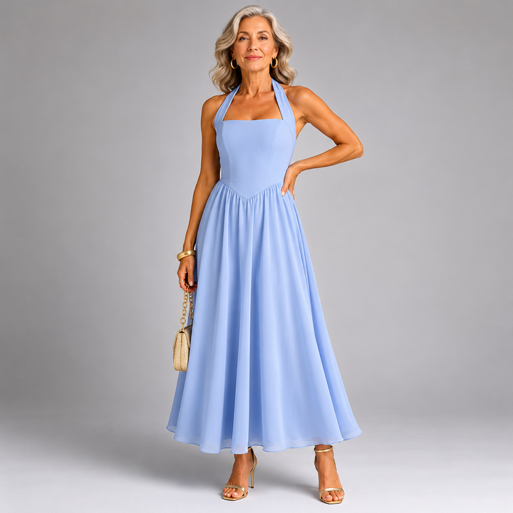 JESSA™ | Sleeveless Halter Ruched Pocket Dress