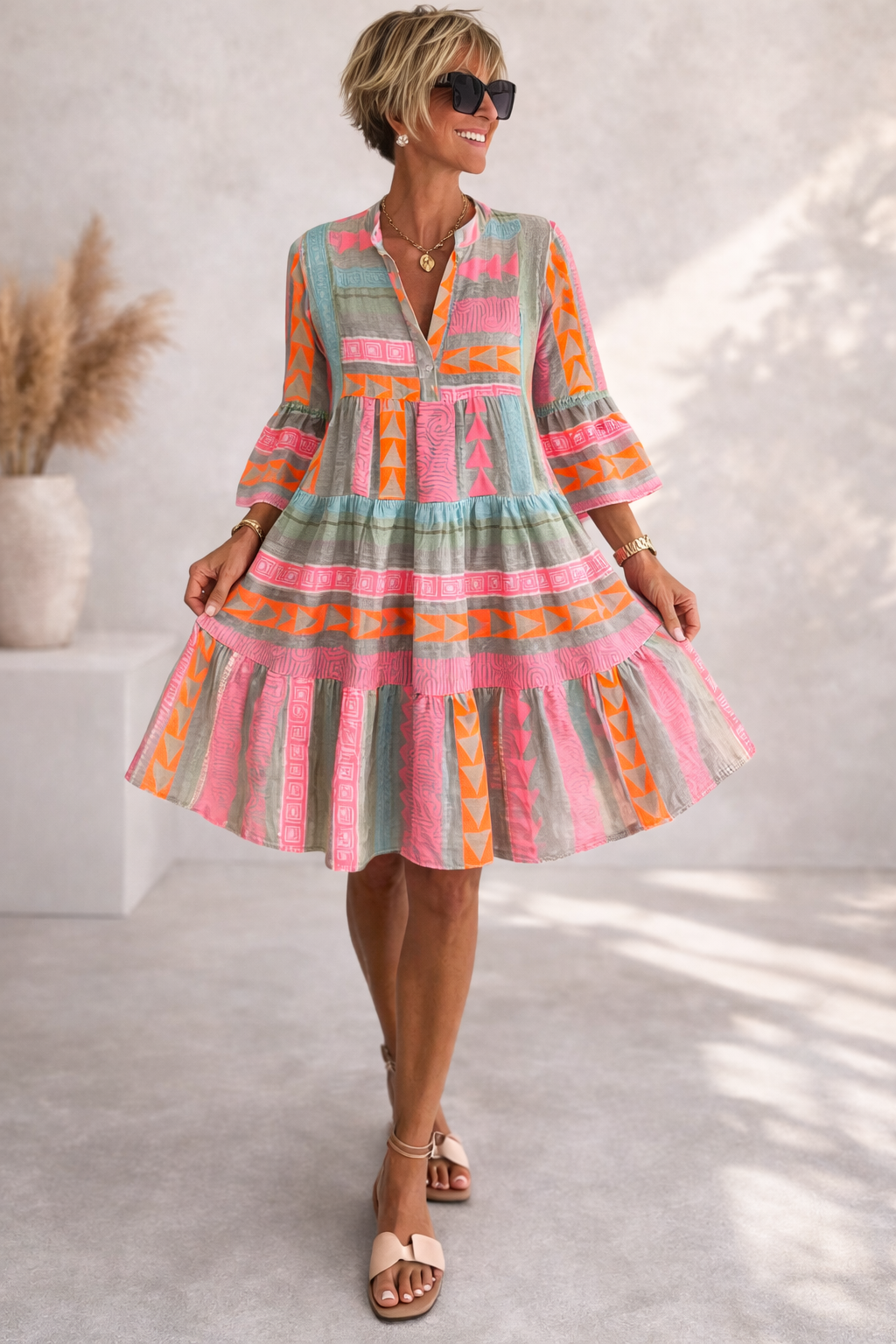 Lunara™ | Vibrant Breeze Midi Dress