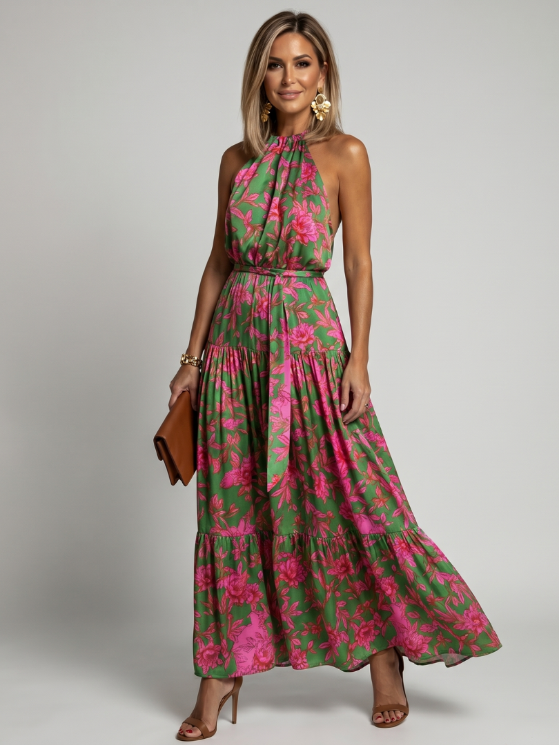 Dilessiya | Draped Halter Midi Dress