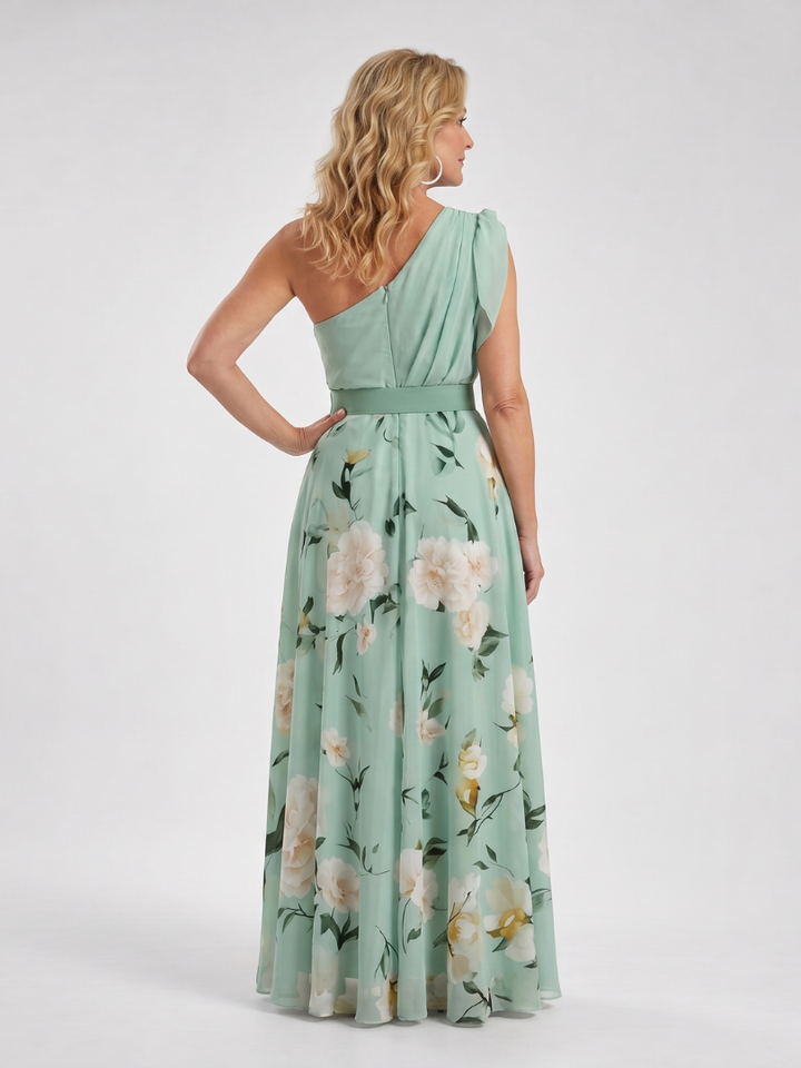 Areani | Floral Print One Shoulder Belted Maxi Dress