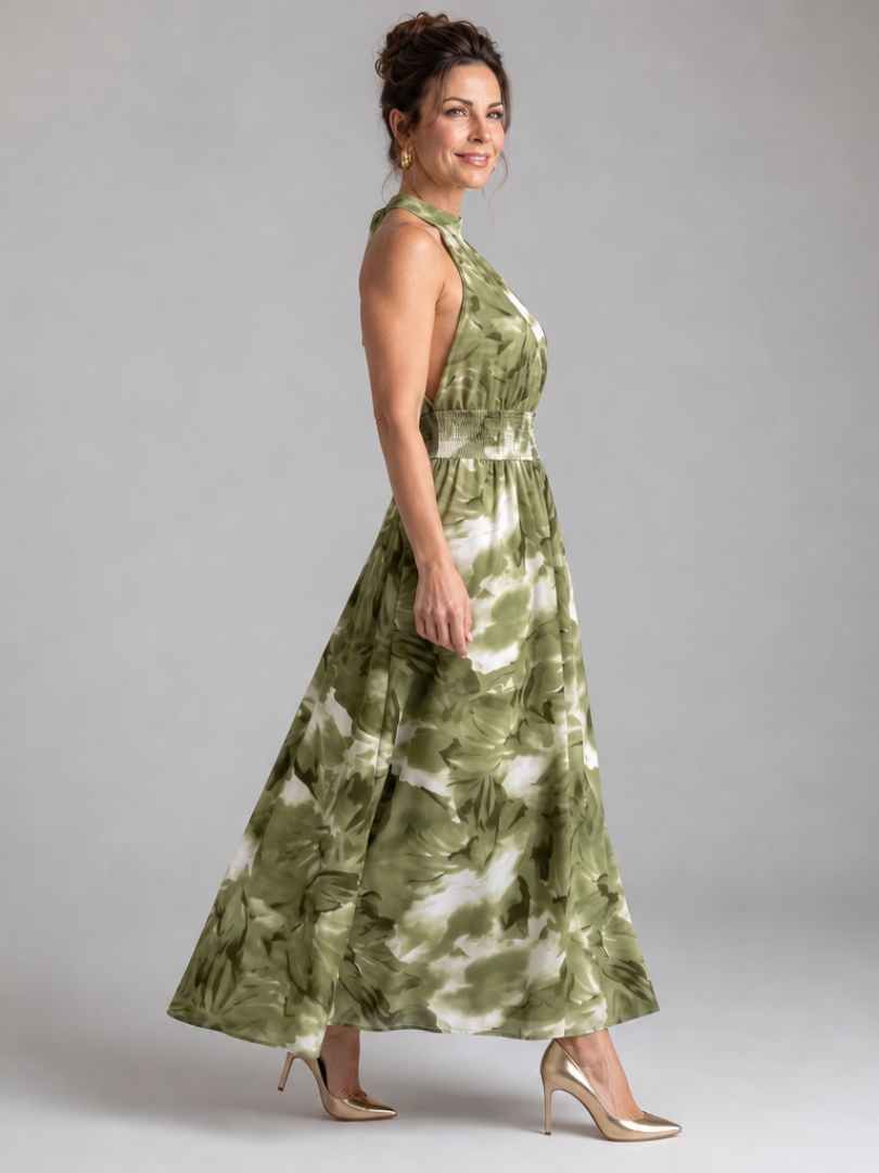Olivia™ | Gathered Waist Abstract Print Midi Dress