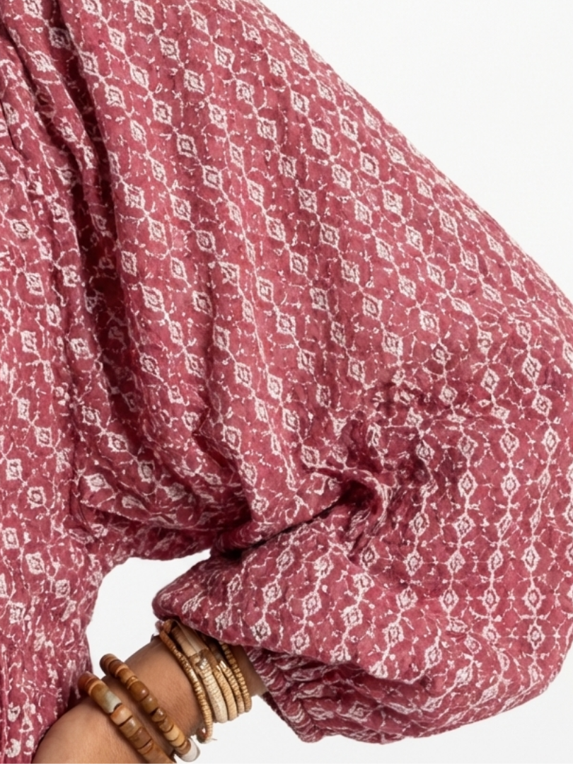 Arlette | Geometric Print Long Sleeve Midi Dress