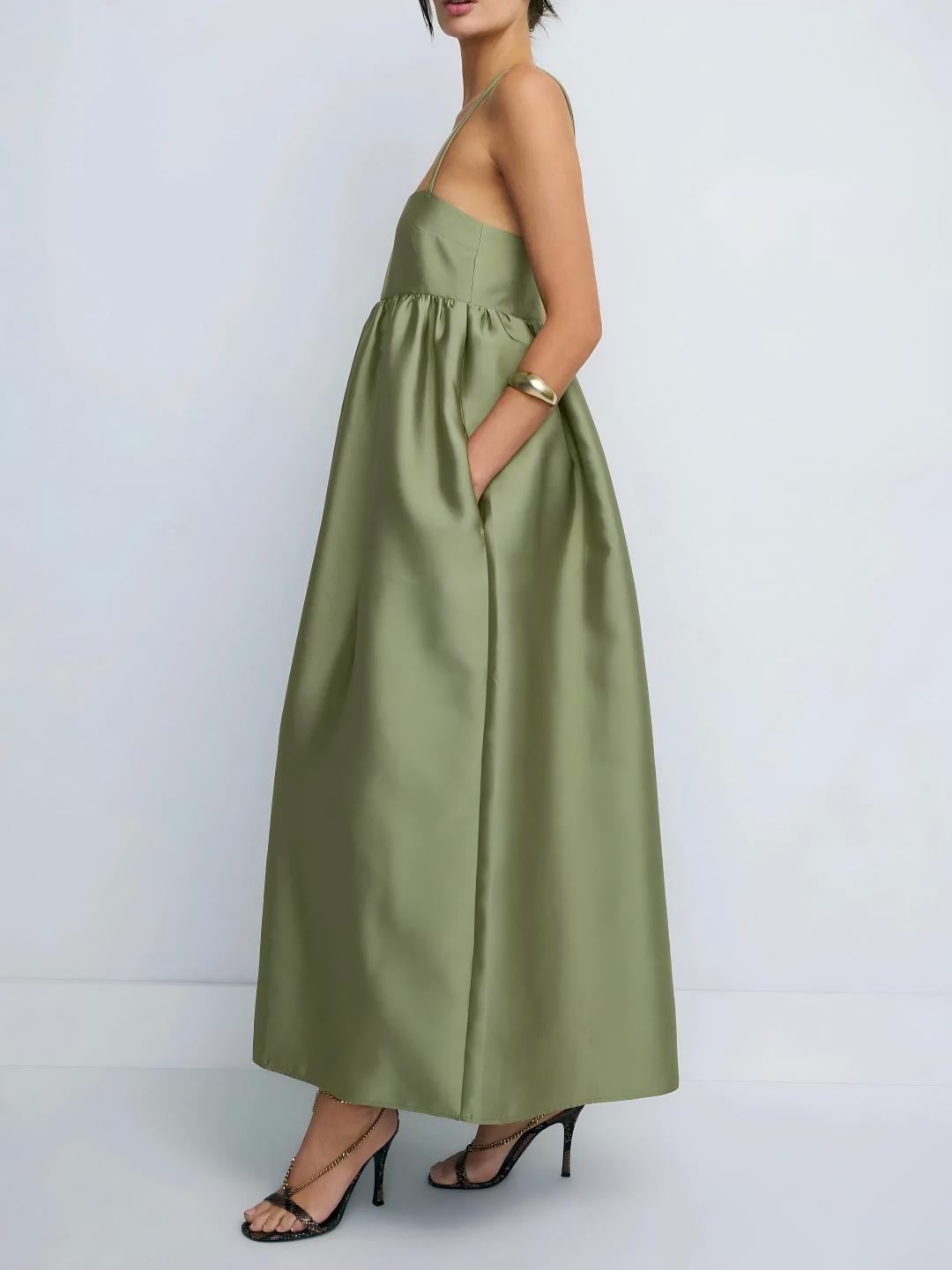 Arden™ | Minimalist Olive Maxi Dress