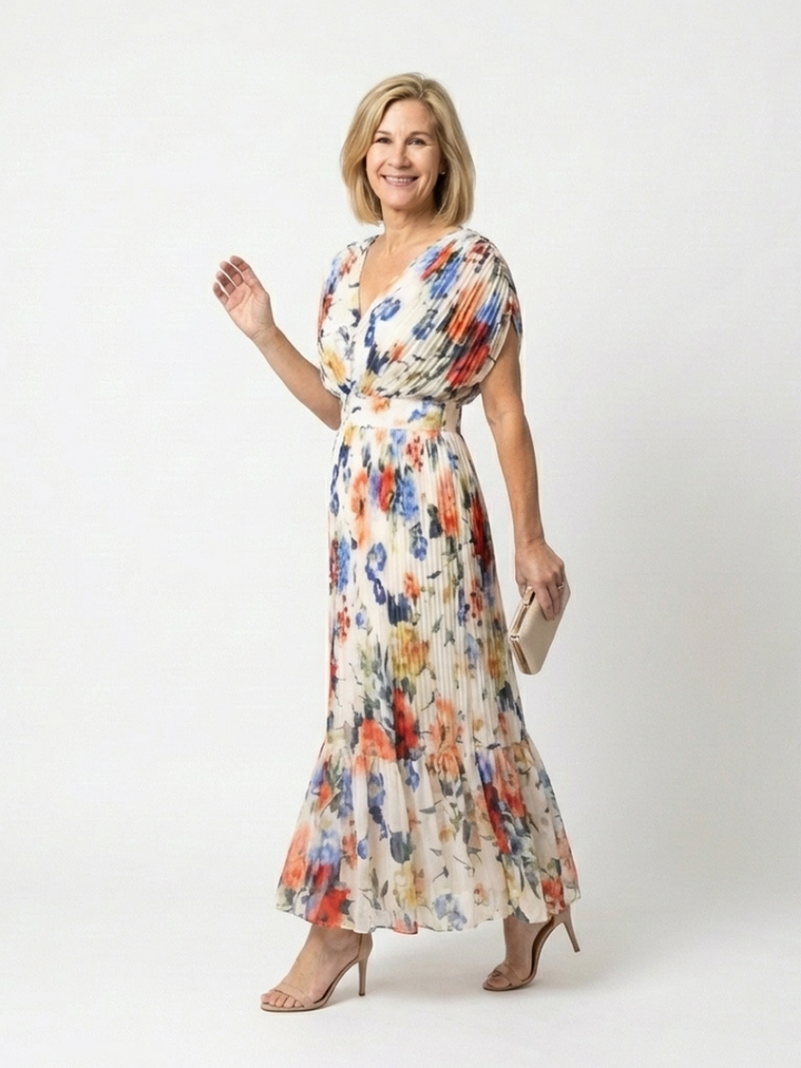 Savannah | Short Sleeve Pleated Floral Midi Dress
