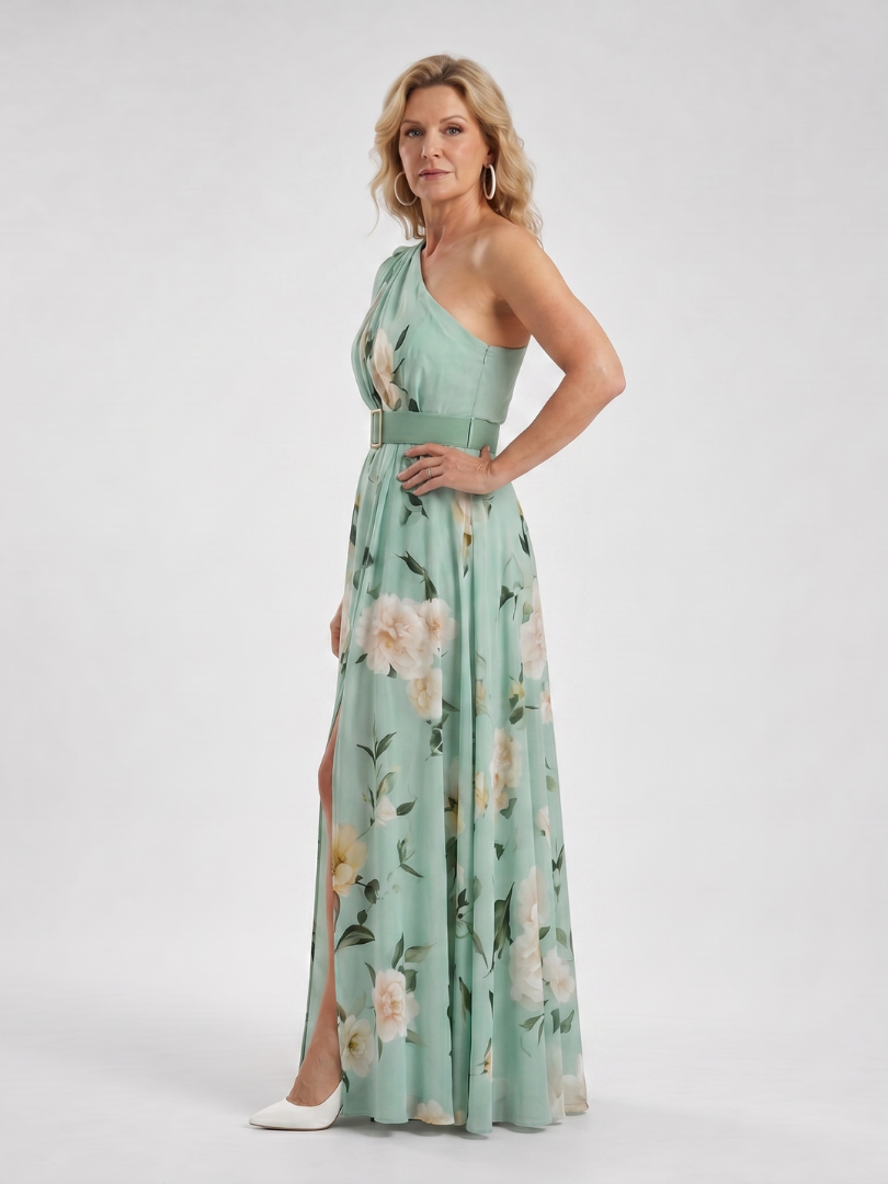 Areani | Floral Print One Shoulder Belted Maxi Dress