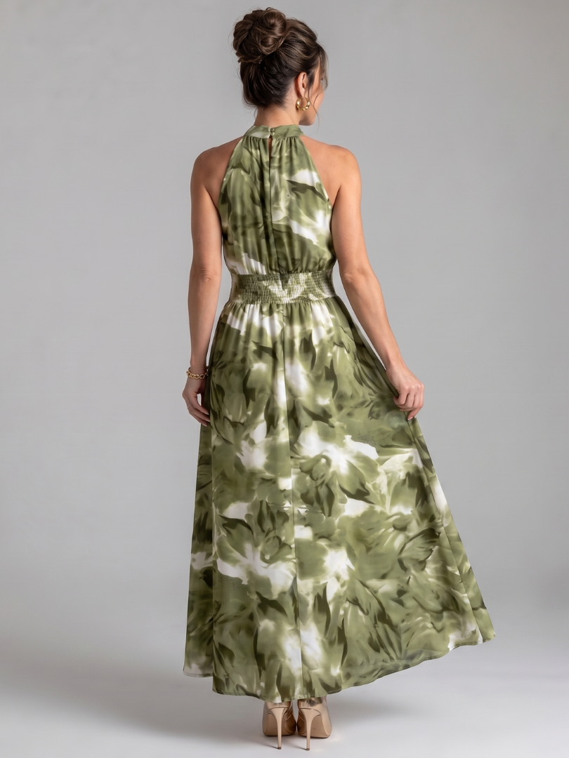 Olivia™ | Gathered Waist Abstract Print Midi Dress