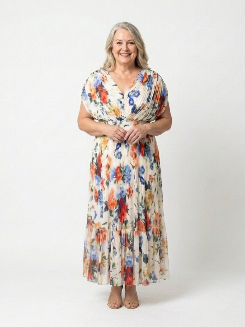Savannah | Short Sleeve Pleated Floral Midi Dress