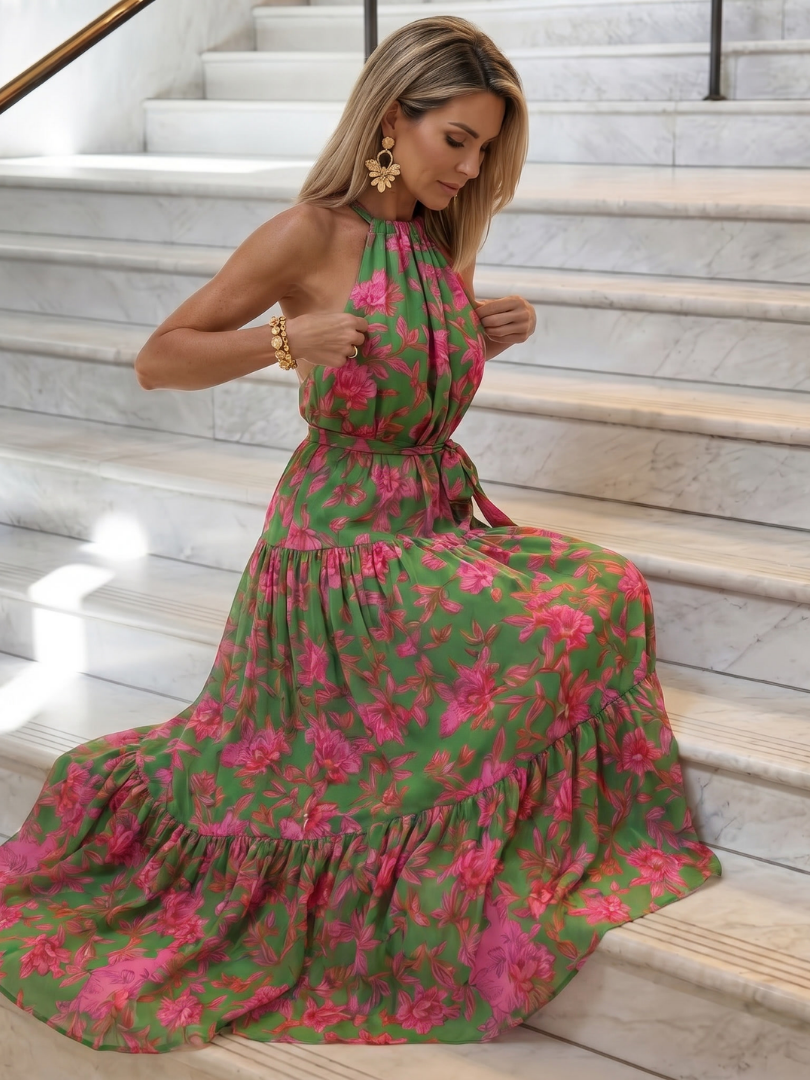Dilessiya | Draped Halter Midi Dress