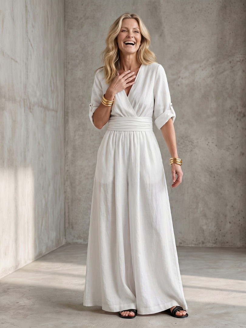 Ugaru | Cross Front Wide Leg Jumpsuit