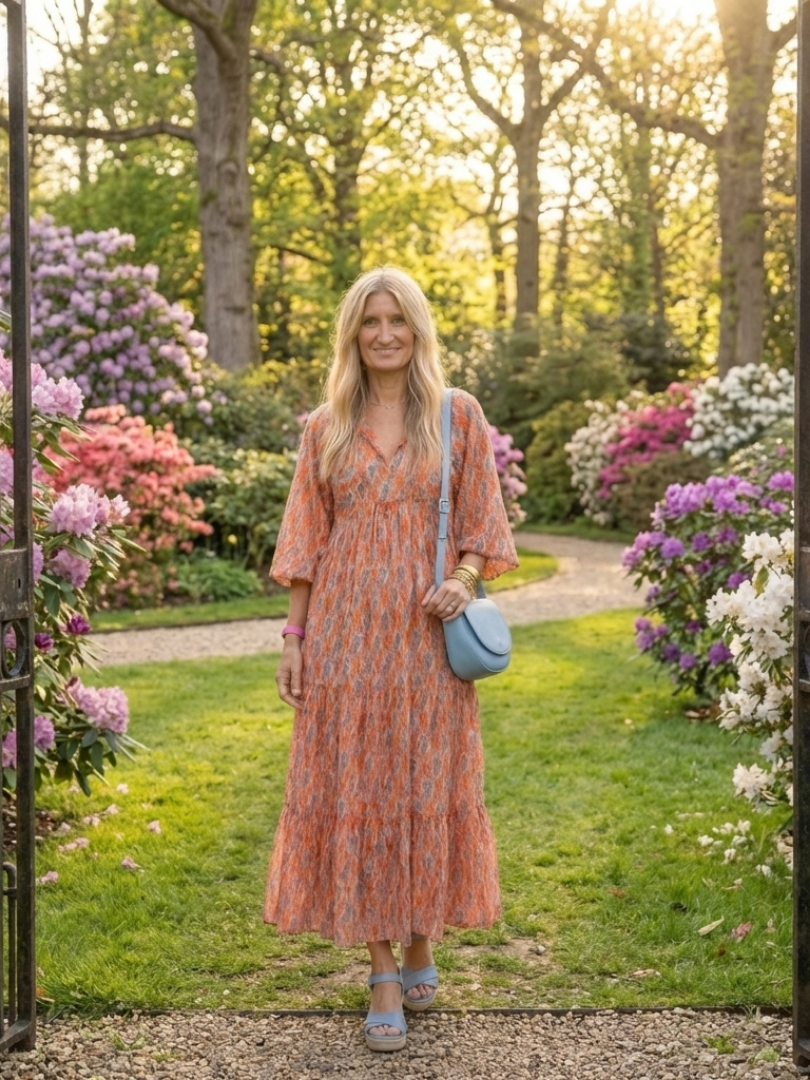 Amara | Geometric Print V Neck Tiered Midi Dress