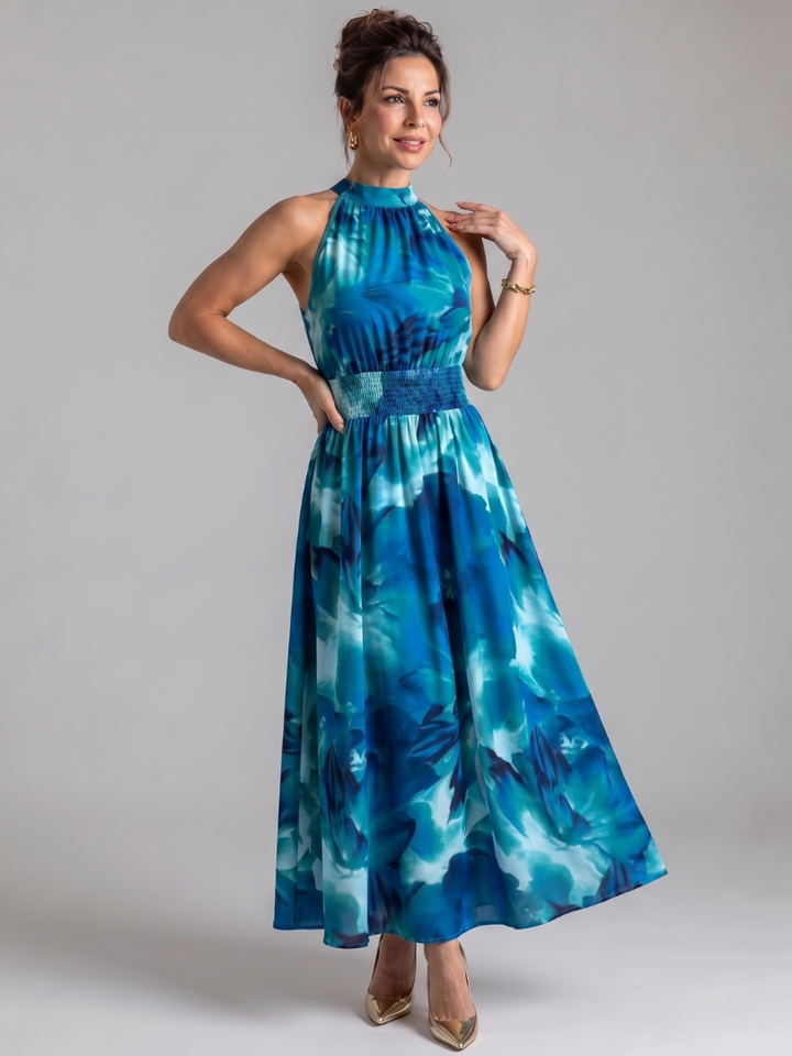 Olivia™ | Gathered Waist Abstract Print Midi Dress