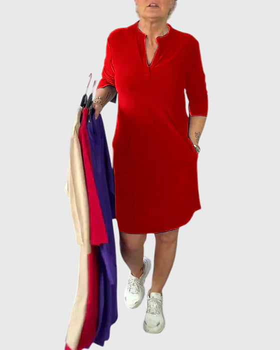 Clara™ | Solid V-Neck Dress