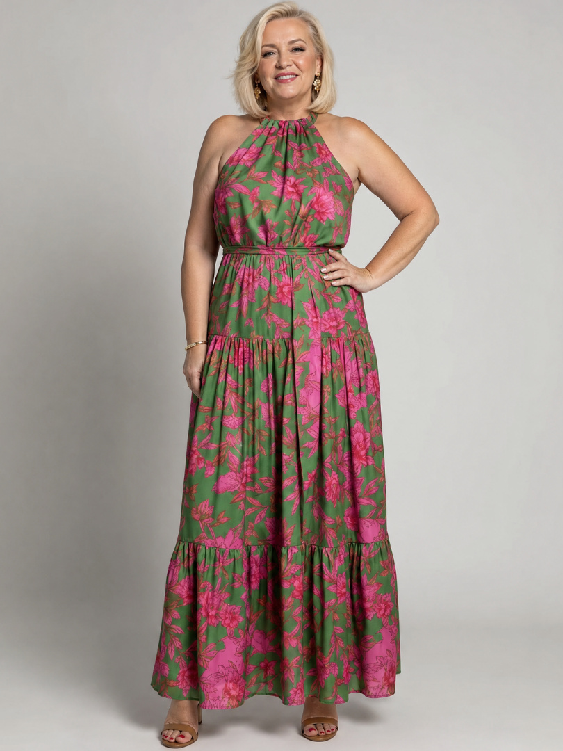 Dilessiya | Draped Halter Midi Dress