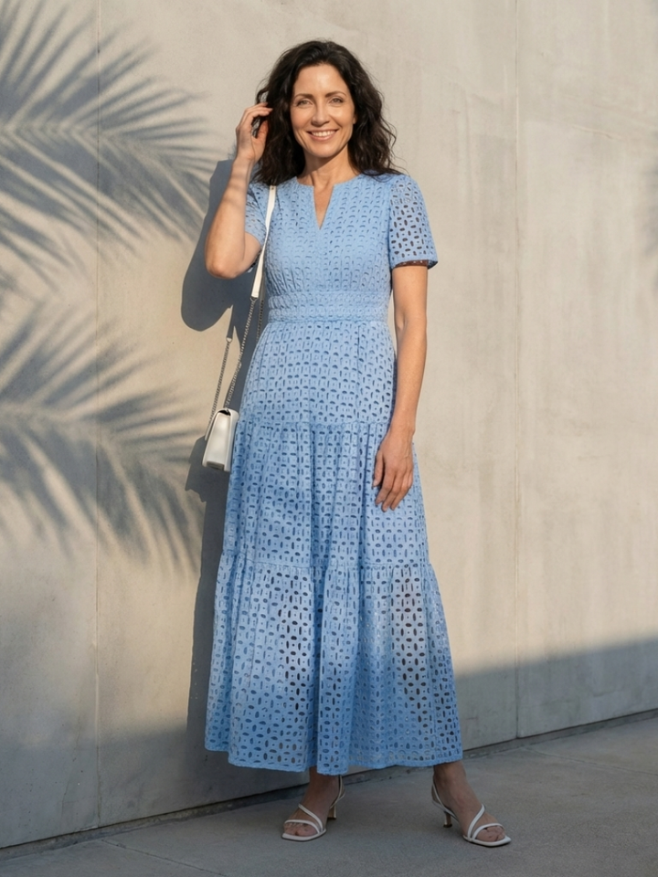 Brielle | V Neck Short Sleeve Tiered Midi Dress