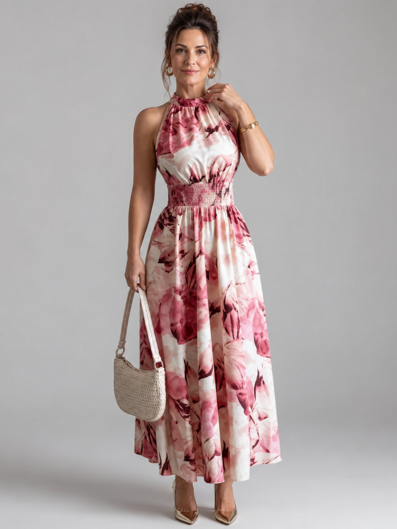 Olivia™ | Gathered Waist Abstract Print Midi Dress