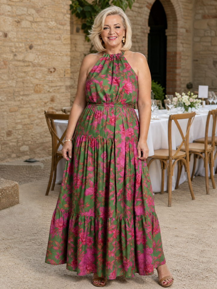 Dilessiya | Draped Halter Midi Dress