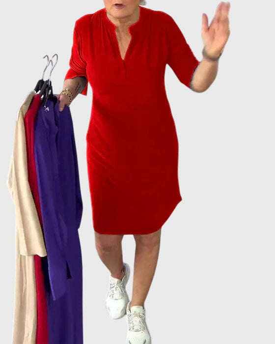 Clara™ | Solid V-Neck Dress