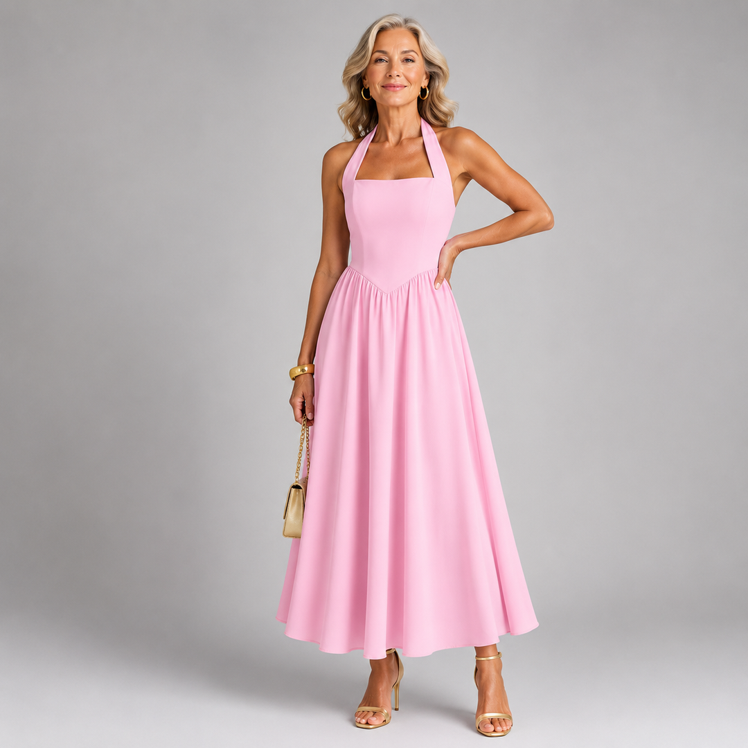 JESSA™ | Sleeveless Halter Ruched Pocket Dress