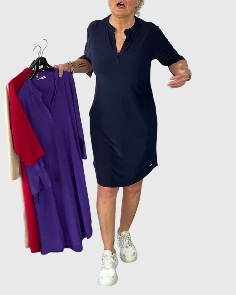 Clara™ | Solid V-Neck Dress