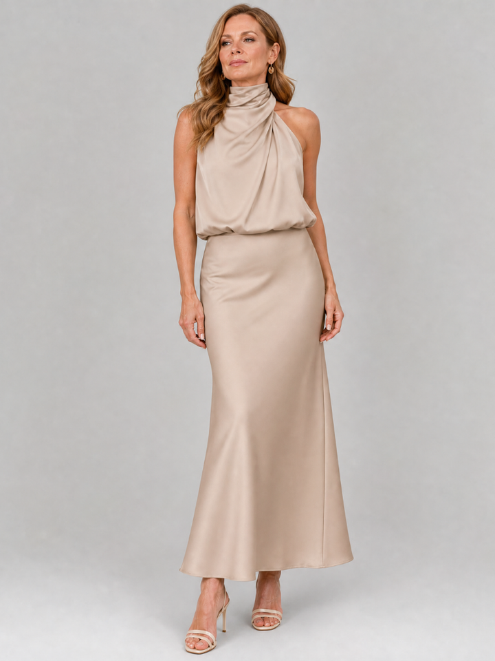 Nopal™ | Sleeveless Draped Neck Midi Dress