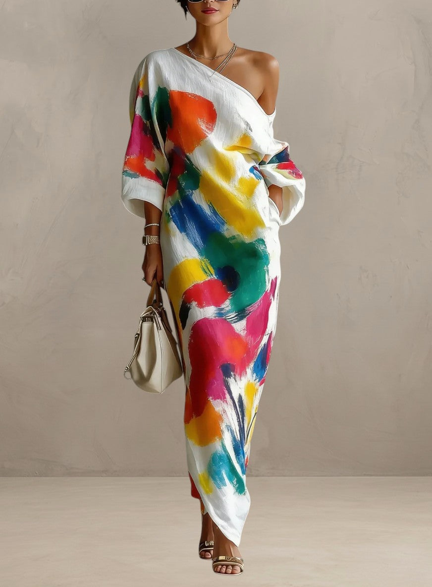 Kimberly™ | Artistic One-Shoulder Maxi Dress