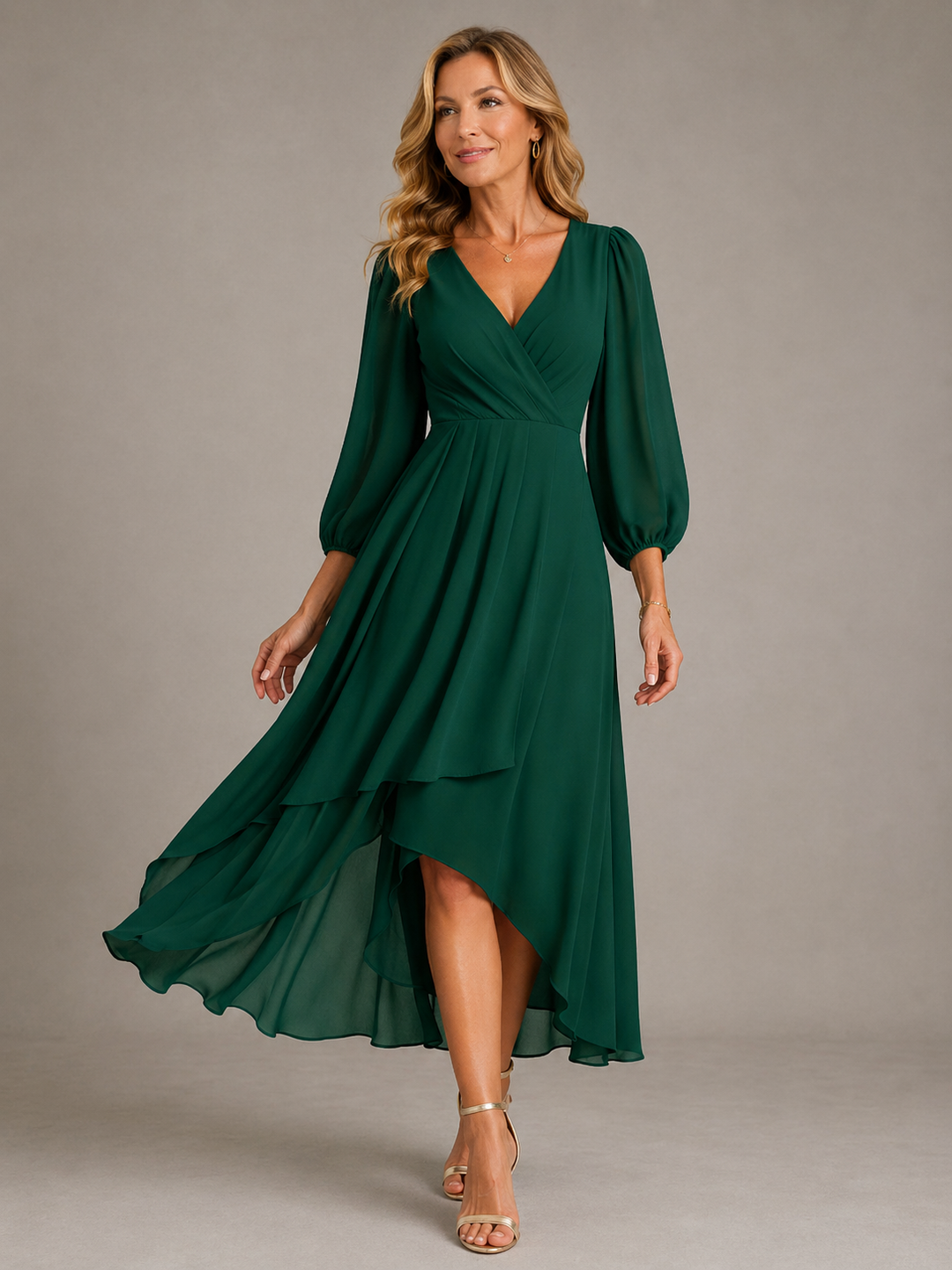 Corinne™ | Elegant V-Neck Long Dress