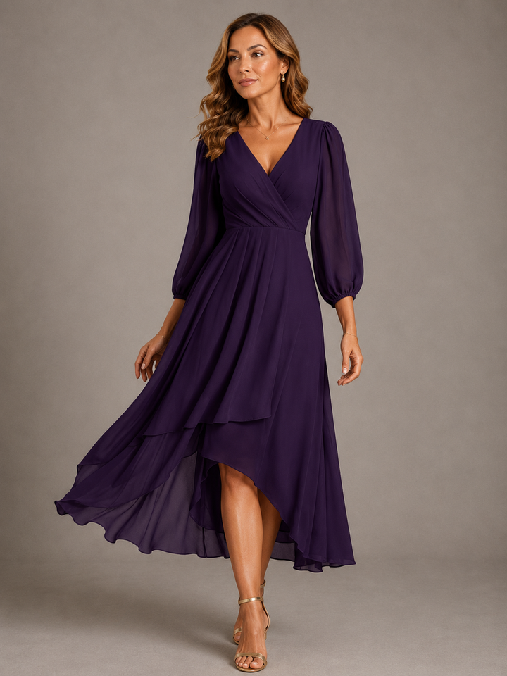 Monique™ | Elegant V-Neck Long Dress