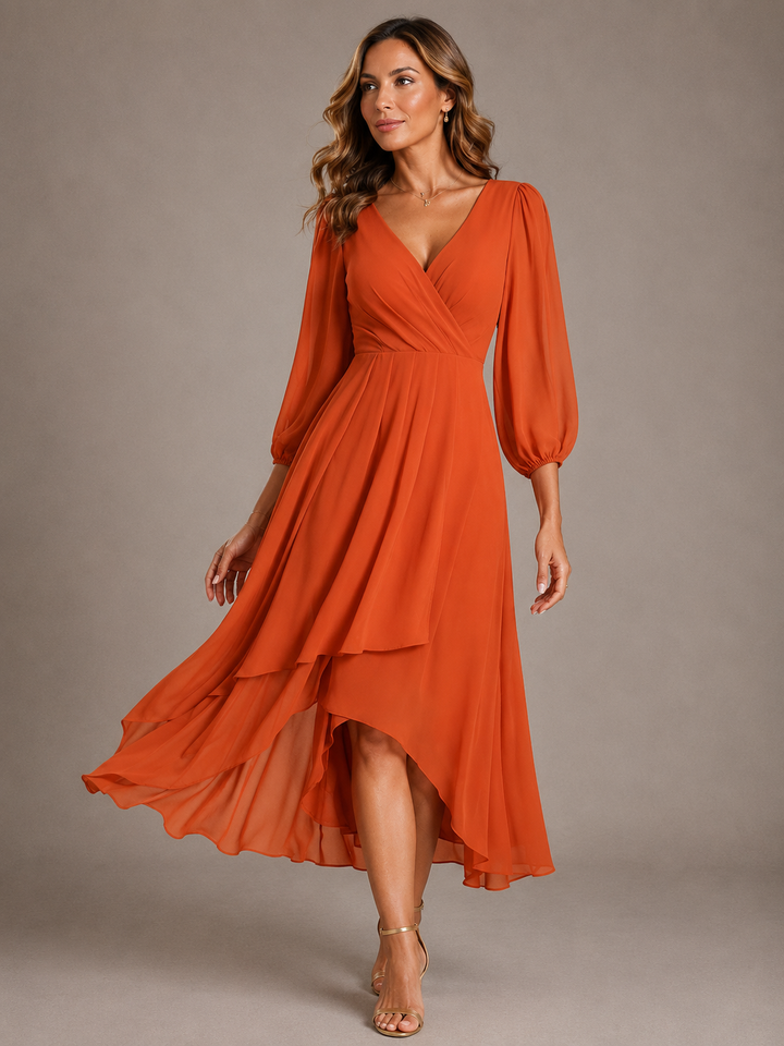 Lucienne™ | Elegant V-Neck Long Dress