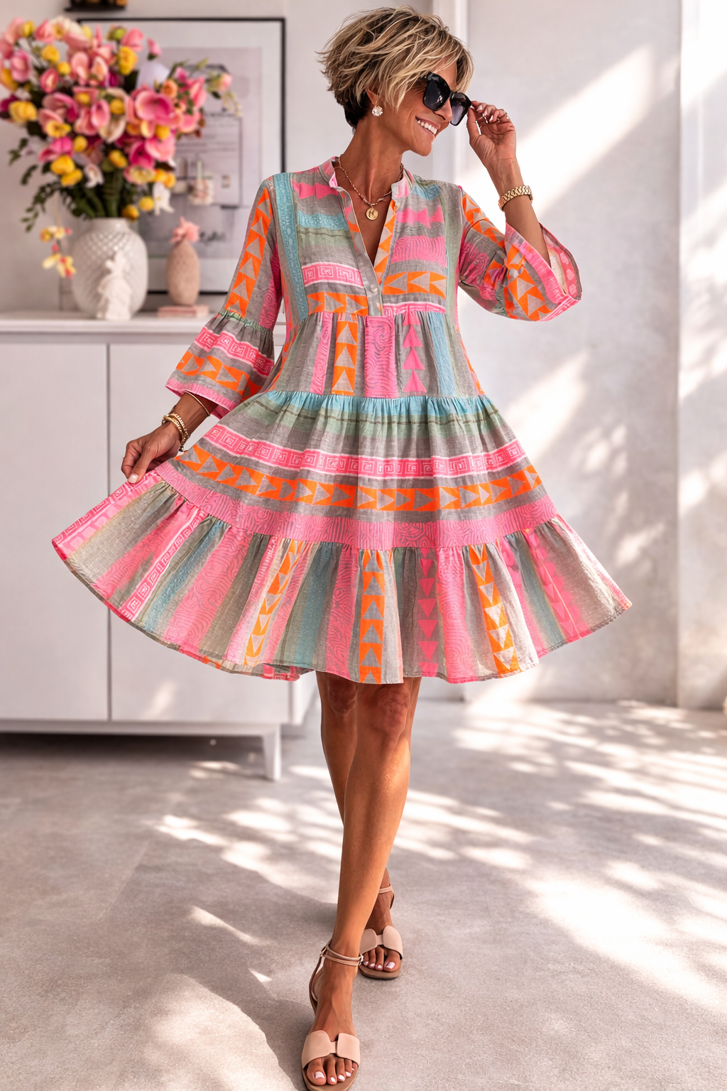 Lunara™ | Vibrant Breeze Midi Dress