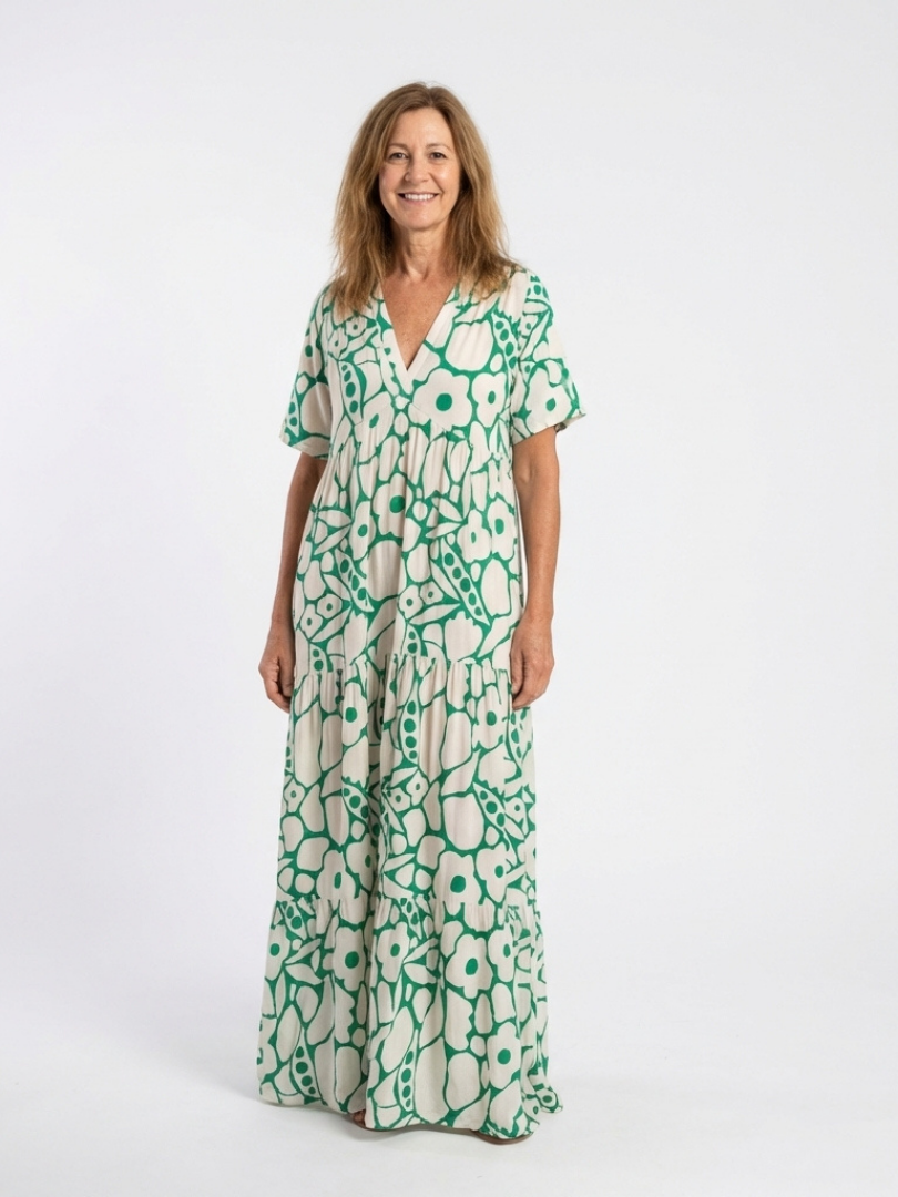 Jennifer | Elegant Short Sleeve V Neck Floral Midi Dress