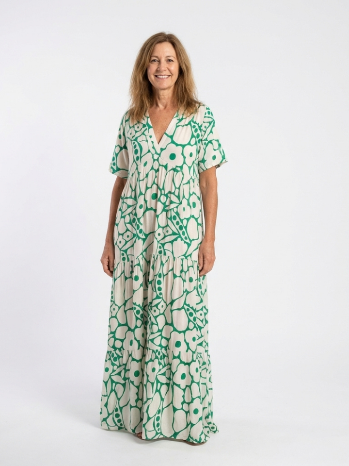 Jennifer | Elegant Short Sleeve V Neck Floral Midi Dress