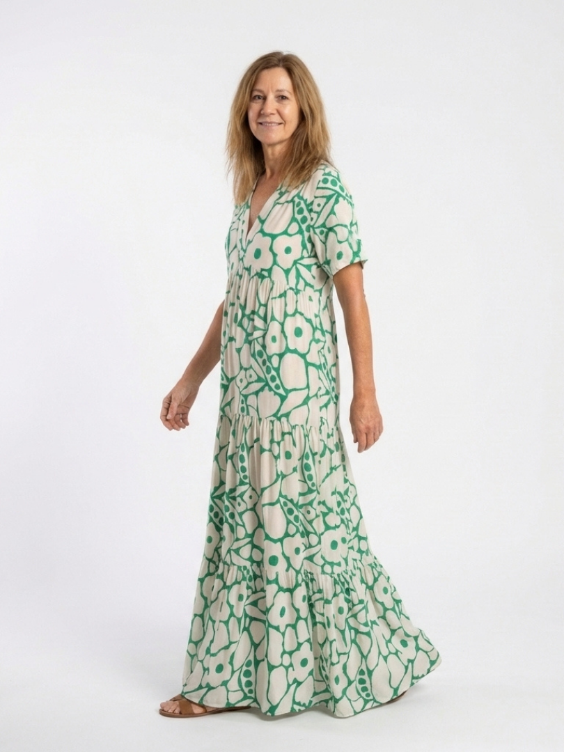 Jennifer | Elegant Short Sleeve V Neck Floral Midi Dress
