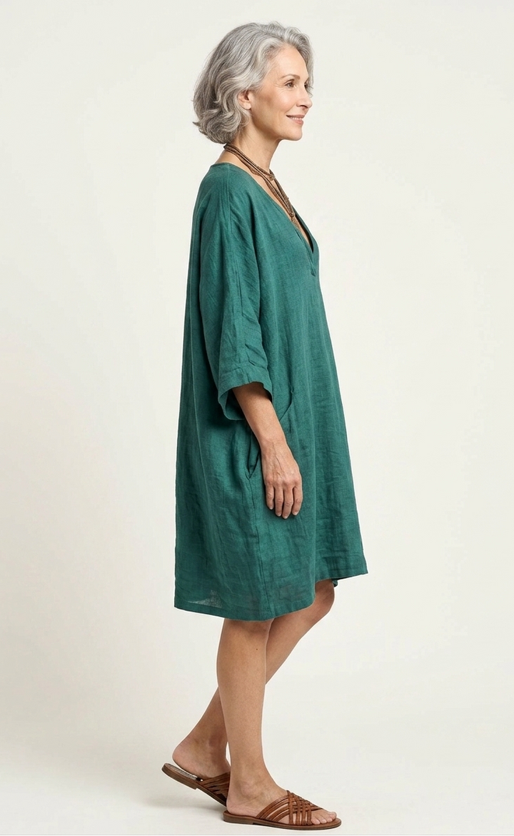 Loose Fit Casual Linen And Cotton Dress
