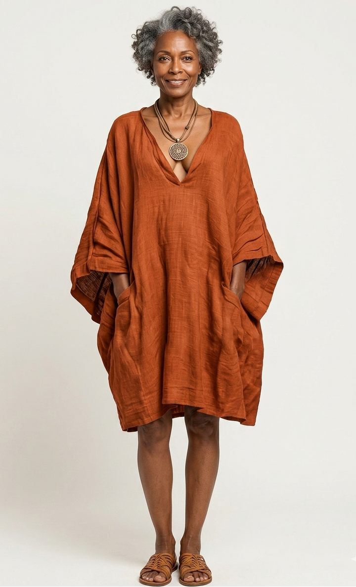 Loose Fit Casual Linen And Cotton Dress