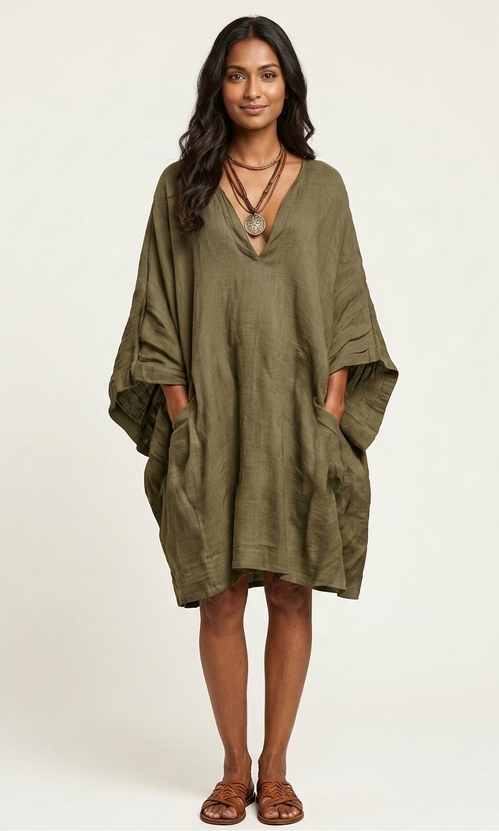 Loose Fit Casual Linen And Cotton Dress