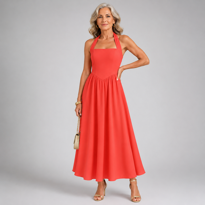 JESSA™ | Sleeveless Halter Ruched Pocket Dress